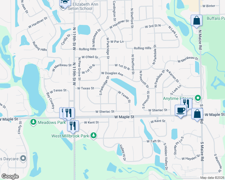 map of restaurants, bars, coffee shops, grocery stores, and more near 206 South Covington Street in Wichita