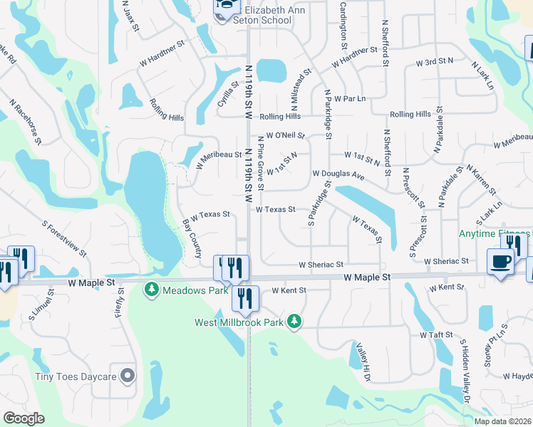 map of restaurants, bars, coffee shops, grocery stores, and more near 219 West Burton Street in Wichita