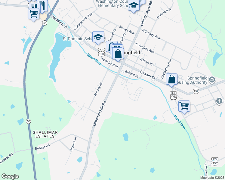 map of restaurants, bars, coffee shops, grocery stores, and more near 101-199 State Highway 528 in Springfield