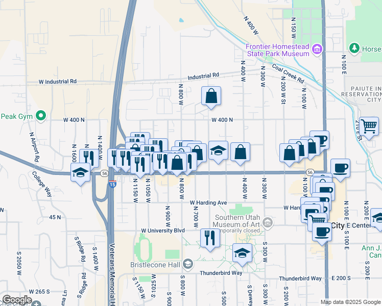 map of restaurants, bars, coffee shops, grocery stores, and more near 229 North 700 West in Cedar City