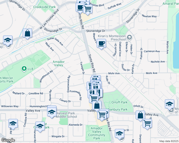 map of restaurants, bars, coffee shops, grocery stores, and more near 4478 Mohr Avenue in Pleasanton