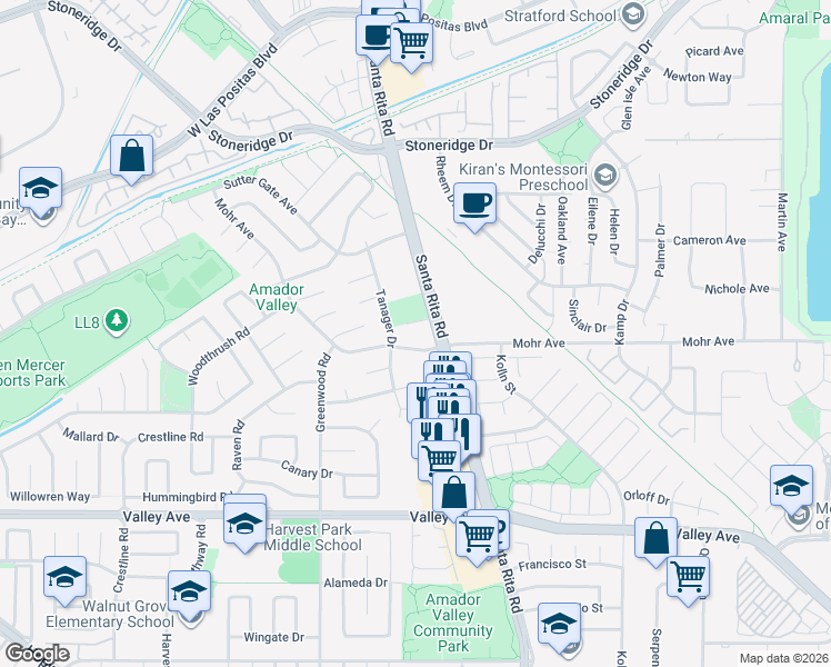 map of restaurants, bars, coffee shops, grocery stores, and more near 4478 Mohr Avenue in Pleasanton