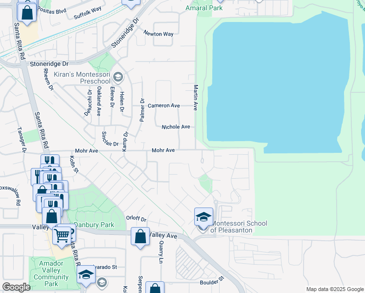 map of restaurants, bars, coffee shops, grocery stores, and more near 3693 Mohr Avenue in Pleasanton
