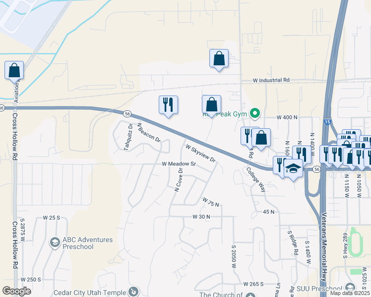 map of restaurants, bars, coffee shops, grocery stores, and more near 2230 Utah 56 in Cedar City