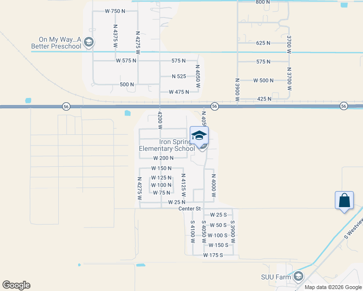 map of restaurants, bars, coffee shops, grocery stores, and more near 4122 250 North Street in Cedar City