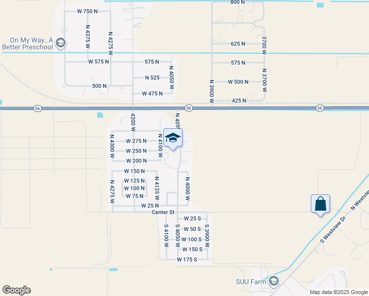map of restaurants, bars, coffee shops, grocery stores, and more near 4038 West 225 North in Cedar City