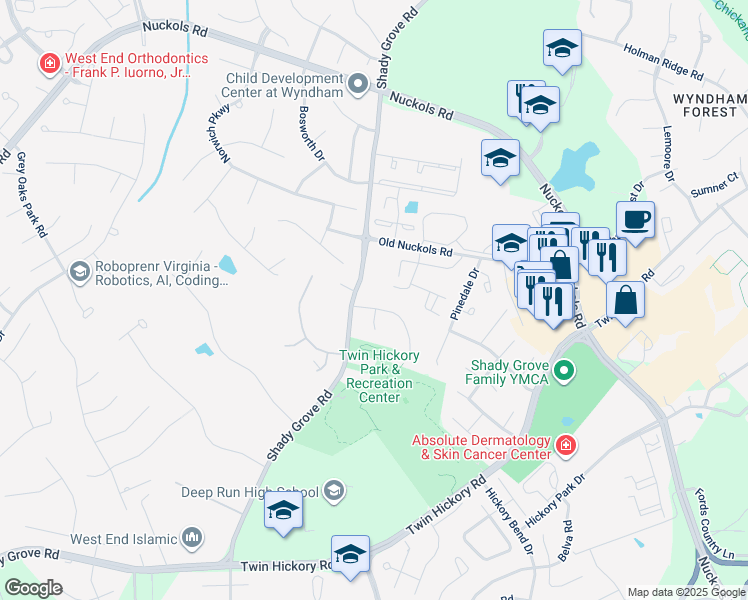 map of restaurants, bars, coffee shops, grocery stores, and more near 11248 Prescott Place in Glen Allen