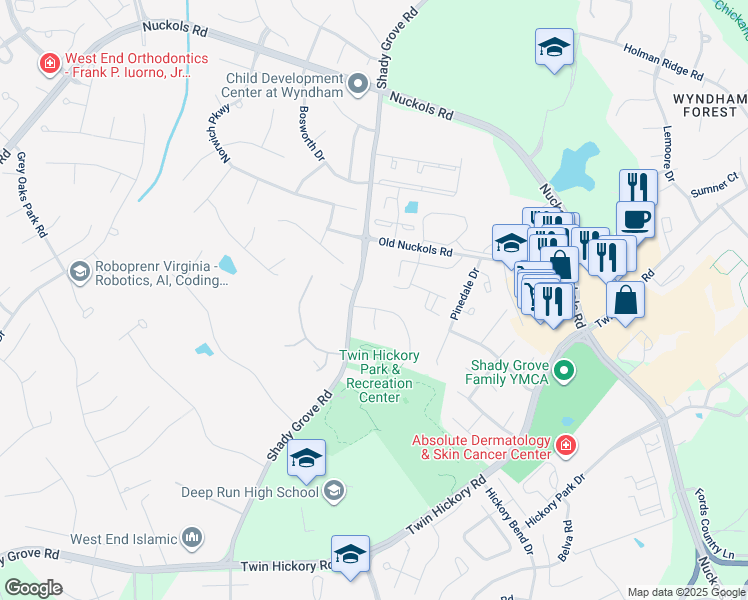 map of restaurants, bars, coffee shops, grocery stores, and more near 11248 Prescott Place in Glen Allen