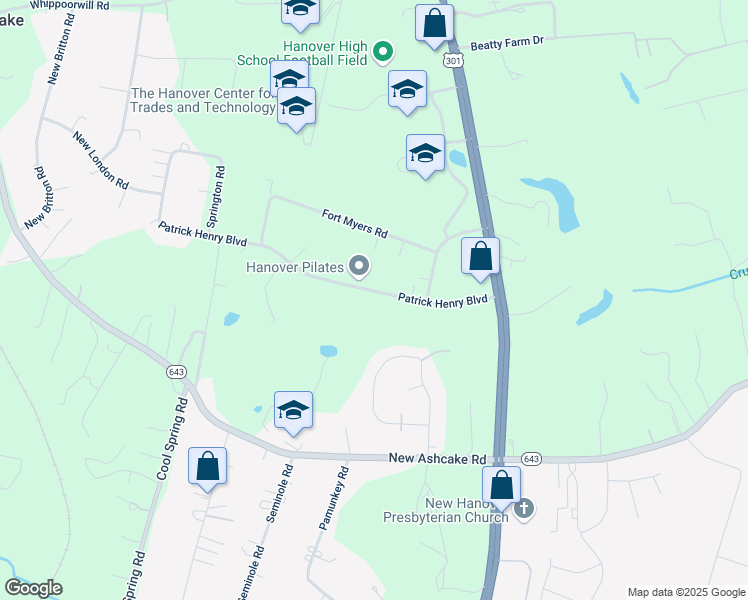 map of restaurants, bars, coffee shops, grocery stores, and more near 8239 Patrick Henry Boulevard in Mechanicsville