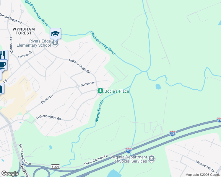 map of restaurants, bars, coffee shops, grocery stores, and more near 10929 Opaca Lane in Glen Allen