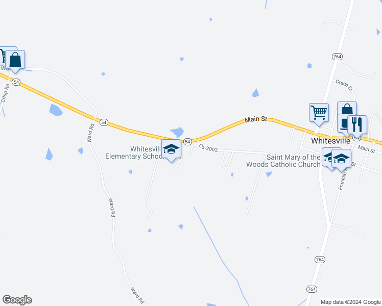 map of restaurants, bars, coffee shops, grocery stores, and more near 9679 State Highway 54 in Whitesville