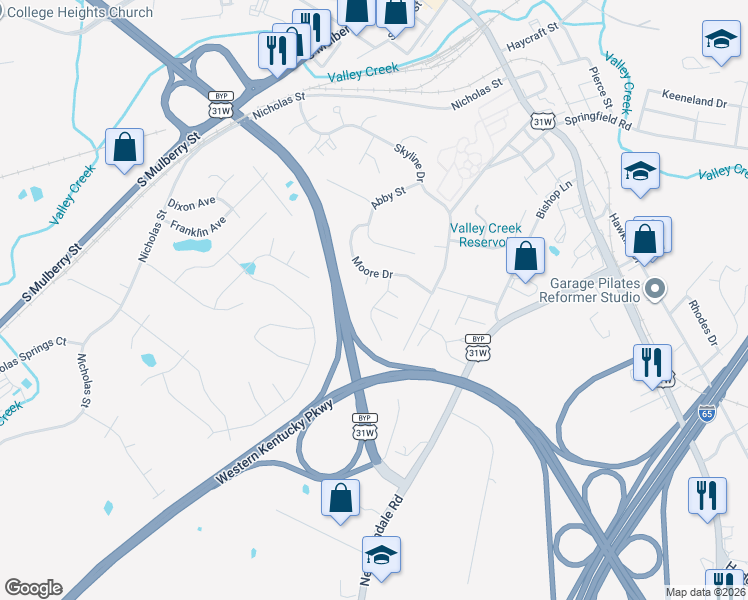map of restaurants, bars, coffee shops, grocery stores, and more near 101-199 Jennie Lane in Elizabethtown