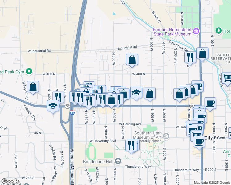map of restaurants, bars, coffee shops, grocery stores, and more near 294 North 800 West in Cedar City