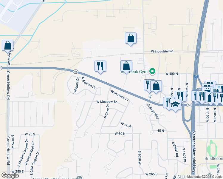 map of restaurants, bars, coffee shops, grocery stores, and more near 2230 Utah 56 in Cedar City