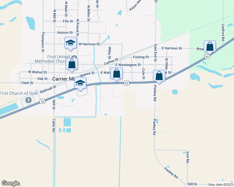 map of restaurants, bars, coffee shops, grocery stores, and more near 6789 U.S. 45 in Carrier Mills