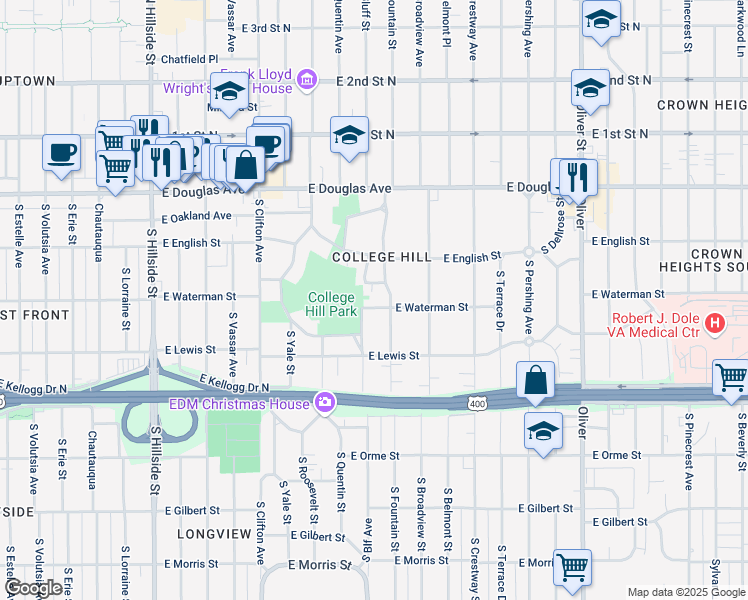 map of restaurants, bars, coffee shops, grocery stores, and more near 4001 Hammond Dr in Wichita