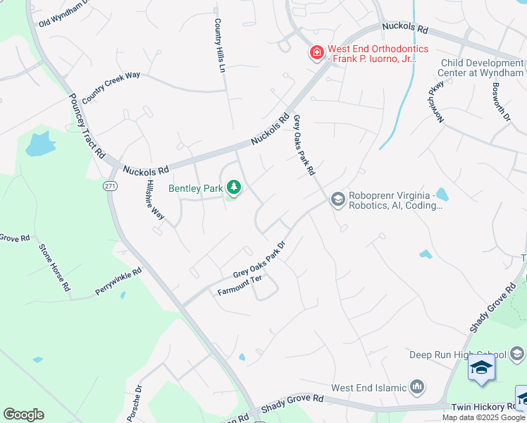 map of restaurants, bars, coffee shops, grocery stores, and more near 12021 Stonewick Place in Glen Allen