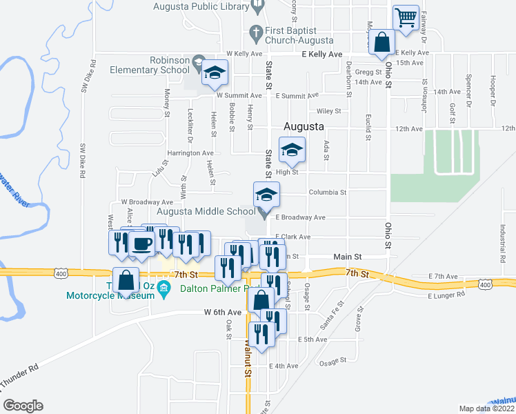 map of restaurants, bars, coffee shops, grocery stores, and more near 1011 State Street in Augusta