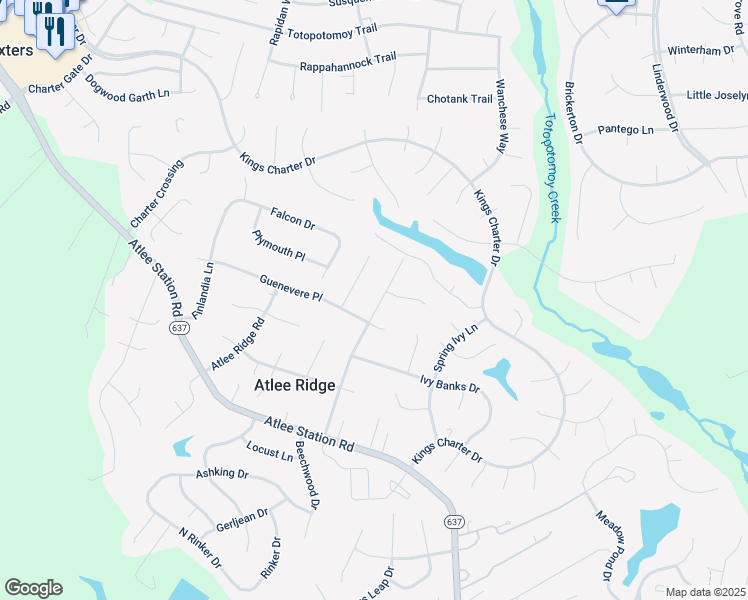 map of restaurants, bars, coffee shops, grocery stores, and more near 10201 Castle Tower Road in Mechanicsville