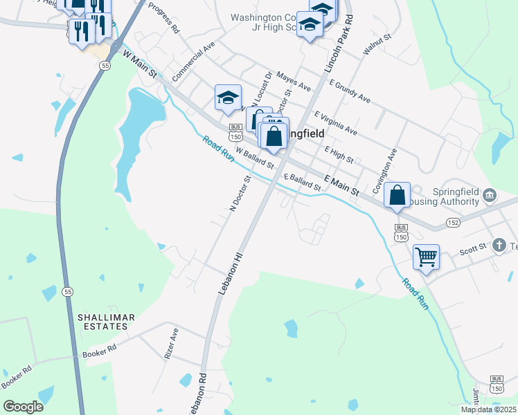map of restaurants, bars, coffee shops, grocery stores, and more near 124 Lebanon Hill in Springfield
