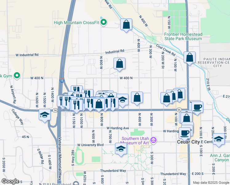 map of restaurants, bars, coffee shops, grocery stores, and more near 322 North 600 West in Cedar City