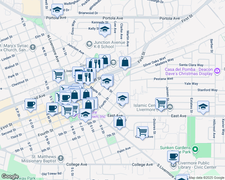 map of restaurants, bars, coffee shops, grocery stores, and more near 392 Church Street in Livermore