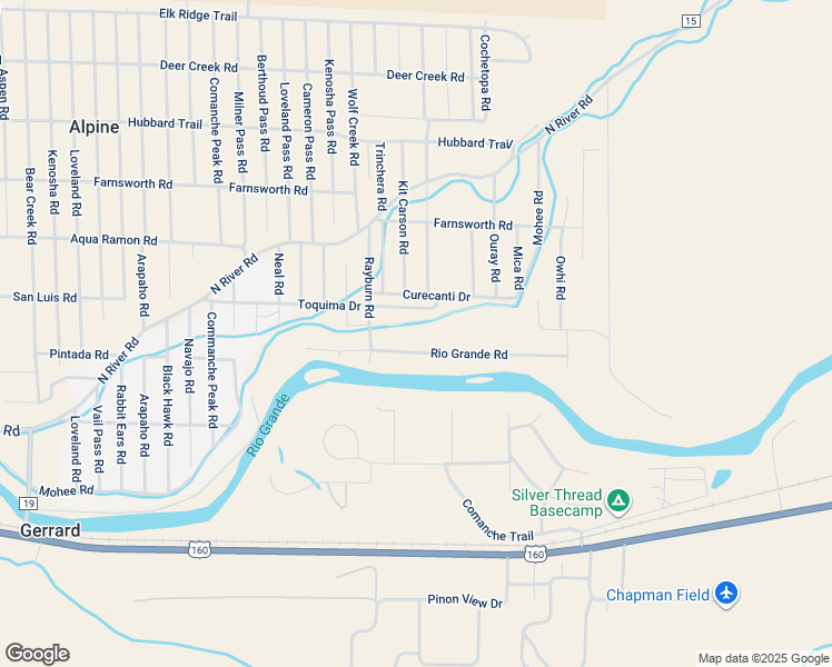 map of restaurants, bars, coffee shops, grocery stores, and more near 264 Alpine Road in South Fork
