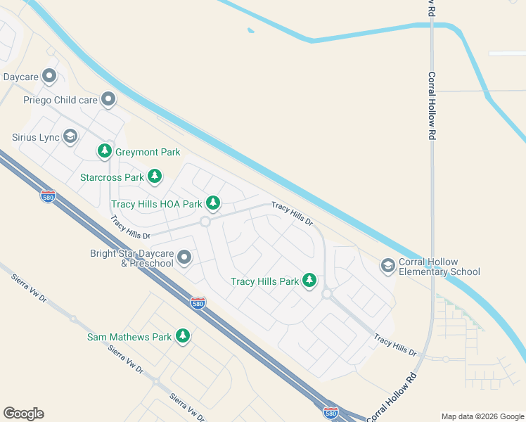 map of restaurants, bars, coffee shops, grocery stores, and more near 6670 Silverleaf Court in Tracy
