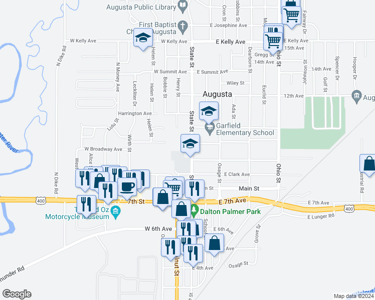 map of restaurants, bars, coffee shops, grocery stores, and more near 1011 State Street in Augusta