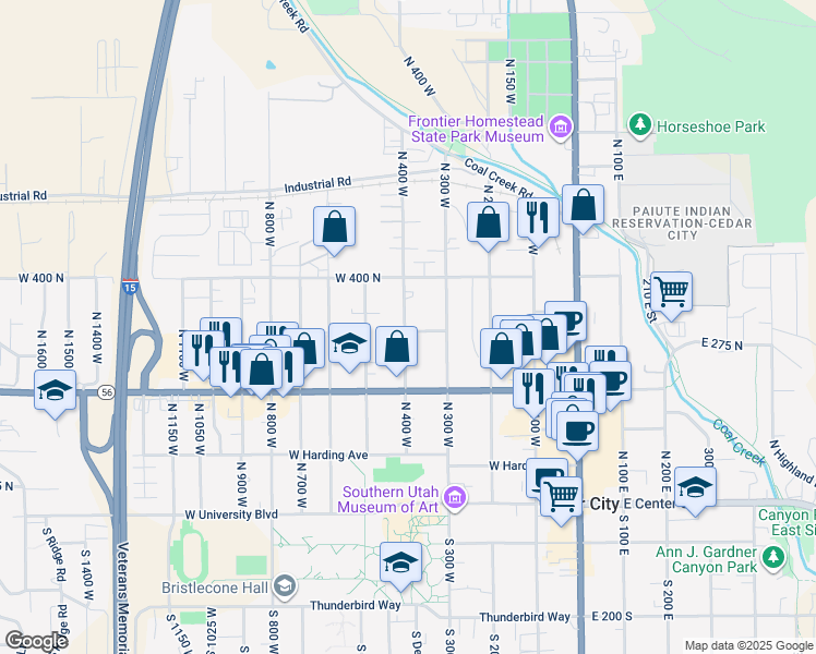 map of restaurants, bars, coffee shops, grocery stores, and more near 314 North 400 West in Cedar City