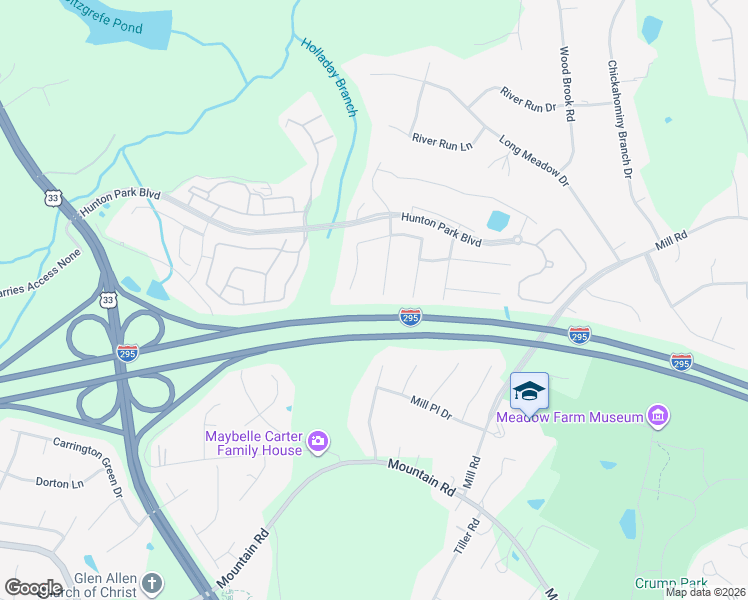 map of restaurants, bars, coffee shops, grocery stores, and more near 11400 Hunton Ridge Lane in Glen Allen