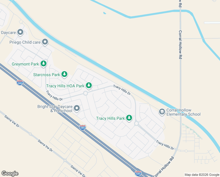 map of restaurants, bars, coffee shops, grocery stores, and more near 6670 Silverleaf Court in Tracy