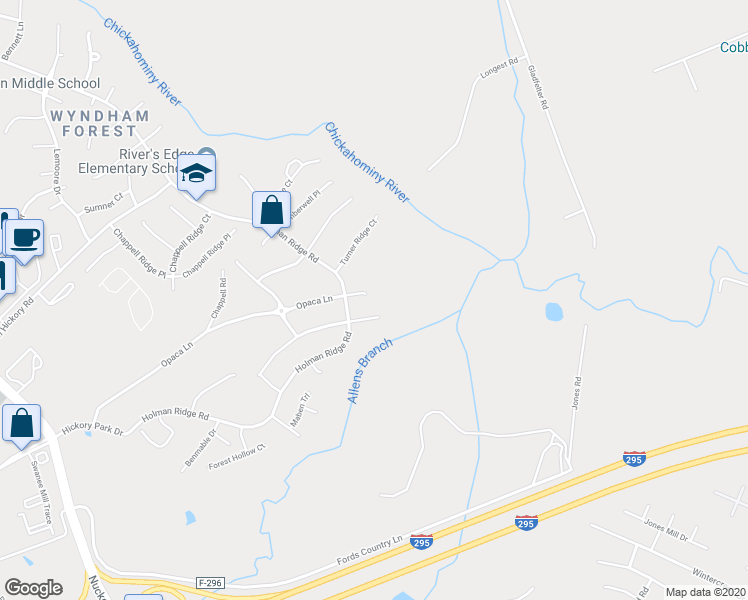 map of restaurants, bars, coffee shops, grocery stores, and more near 10929 Opaca Lane in Glen Allen