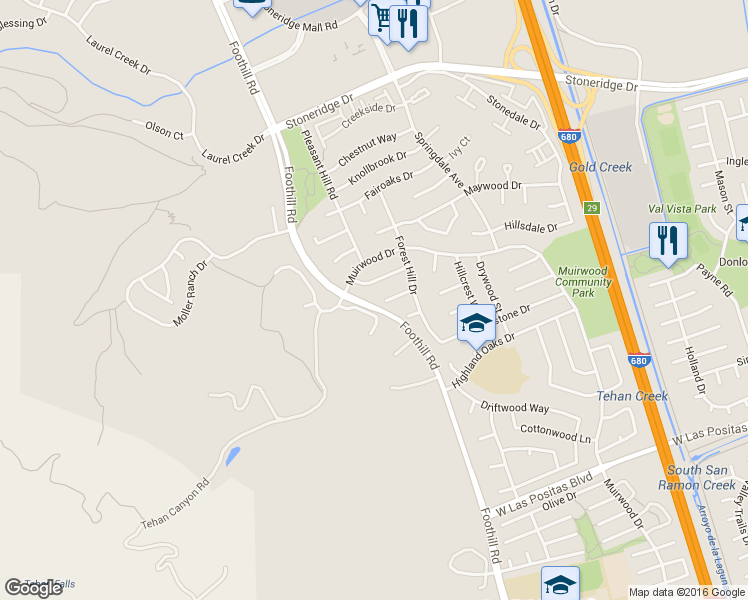 map of restaurants, bars, coffee shops, grocery stores, and more near 7893 Lafayette Court in Pleasanton