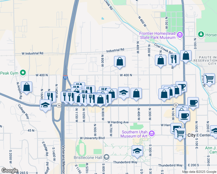map of restaurants, bars, coffee shops, grocery stores, and more near 321 North 700 West in Cedar City