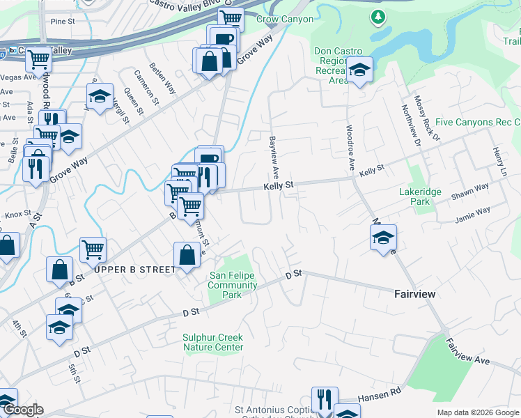 map of restaurants, bars, coffee shops, grocery stores, and more near 22787 Moura Court in Hayward
