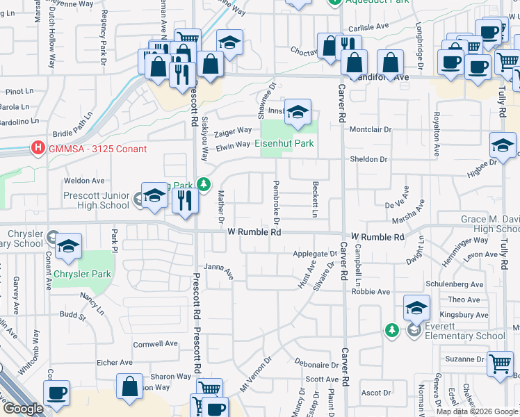 map of restaurants, bars, coffee shops, grocery stores, and more near 2004 Winton Ave in Modesto