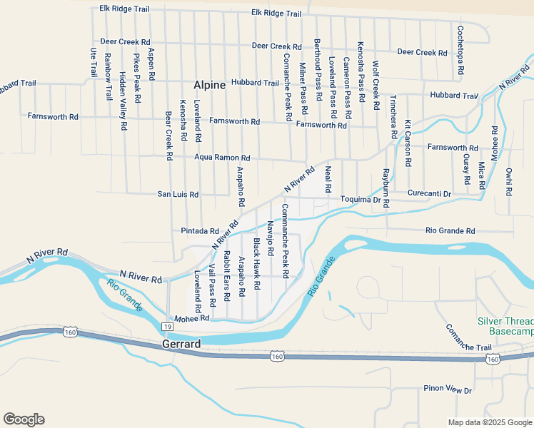 map of restaurants, bars, coffee shops, grocery stores, and more near 313 Navajo Road in South Fork