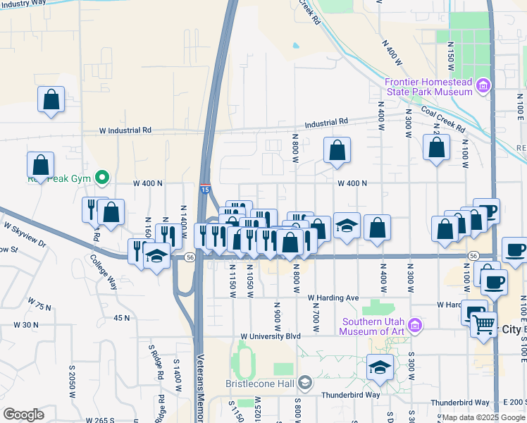 map of restaurants, bars, coffee shops, grocery stores, and more near 322 North 1000 West in Cedar City