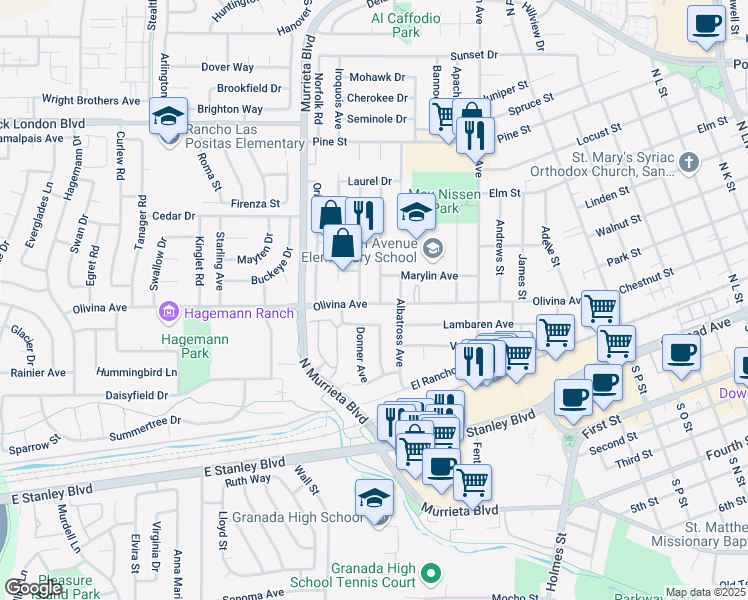 map of restaurants, bars, coffee shops, grocery stores, and more near 410 Falcon Way in Livermore