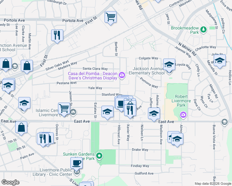 map of restaurants, bars, coffee shops, grocery stores, and more near 3990 Stanford Way in Livermore