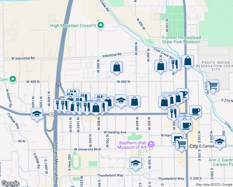 map of restaurants, bars, coffee shops, grocery stores, and more near 322 North 600 West in Cedar City