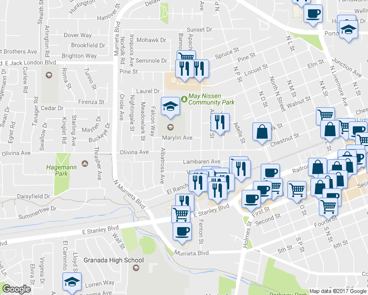 map of restaurants, bars, coffee shops, grocery stores, and more near 856 Olivina Avenue in Livermore