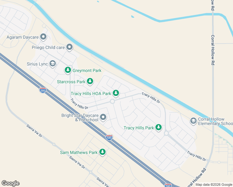 map of restaurants, bars, coffee shops, grocery stores, and more near 6386 Callaway Drive in Tracy