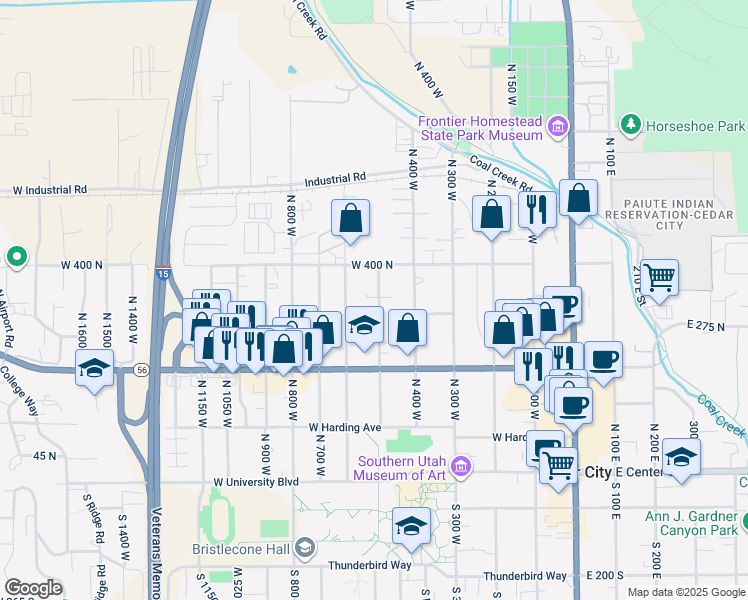 map of restaurants, bars, coffee shops, grocery stores, and more near 320 North 500 West in Cedar City