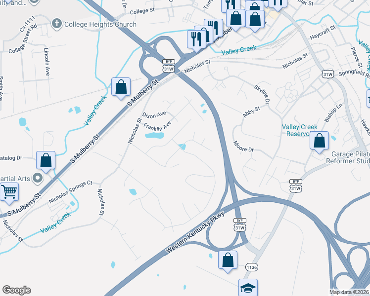 map of restaurants, bars, coffee shops, grocery stores, and more near 274 Riley Way in Elizabethtown
