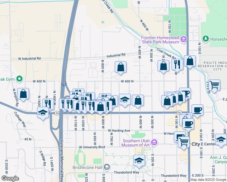 map of restaurants, bars, coffee shops, grocery stores, and more near 321 North 700 West in Cedar City