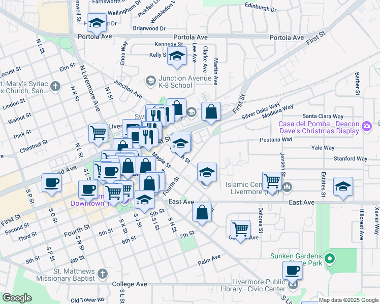 map of restaurants, bars, coffee shops, grocery stores, and more near 2778 Fourth Street in Livermore