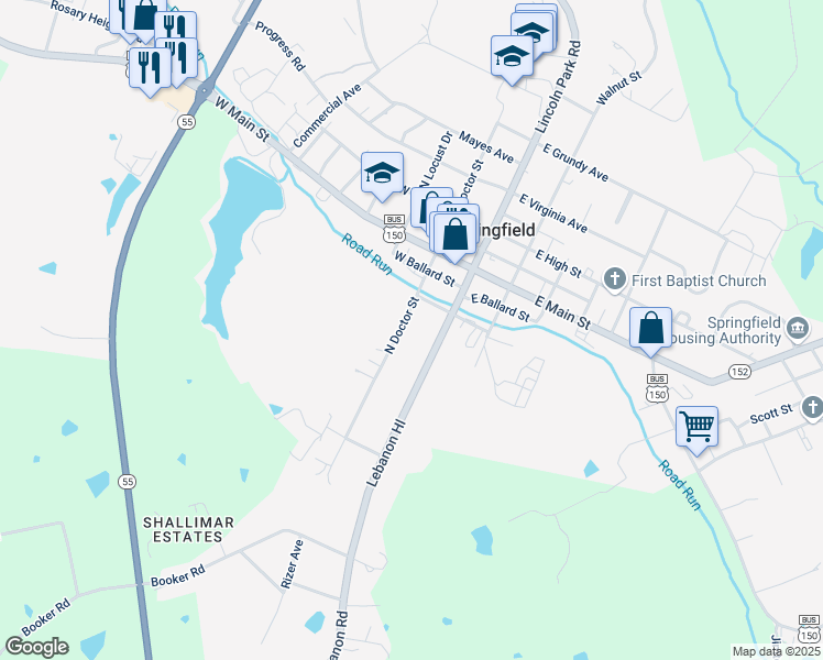 map of restaurants, bars, coffee shops, grocery stores, and more near 124 Lebanon Hill Road in Springfield