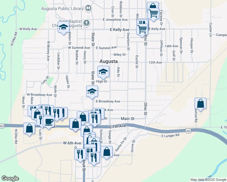 map of restaurants, bars, coffee shops, grocery stores, and more near 209 Columbia Street in Augusta